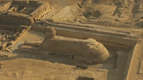 Helicopter view of the famous Great Sphinx of Giza in Egypt. Stock Footage 129729531