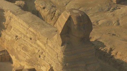 Helicopter view of the famous Great Sphinx of Giza in Egypt. Stock Footage 129729564
