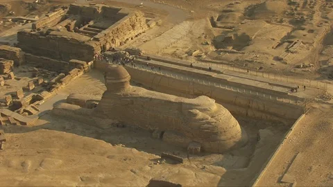 Helicopter view of the famous Great Sphinx of Giza in Egypt. Stock Footage 129729567