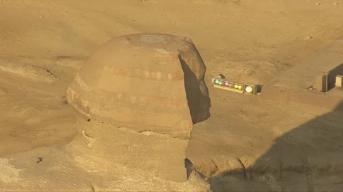 Helicopter view of the famous Great Sphinx of Giza in Egypt. Stock Footage 129729624