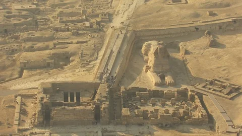 Helicopter view of the famous Great Sphinx of Giza in Egypt. Stock Footage 129729634