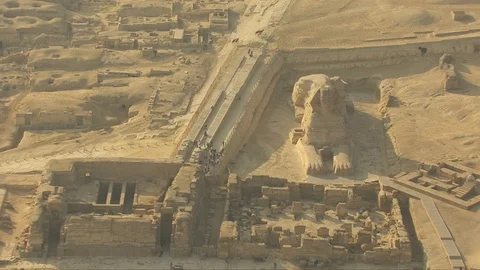 Helicopter view of the famous Great Sphinx of Giza in Egypt. Stock Footage 129729649