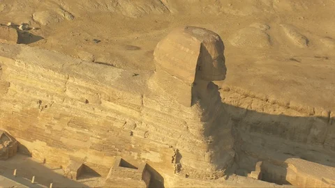 Helicopter view of the famous Great Sphinx of Giza in Egypt. Stock Footage 129729653