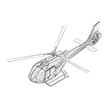 Helicopter wireframe from black lines isolated on white background. Isometric Stock Illustration