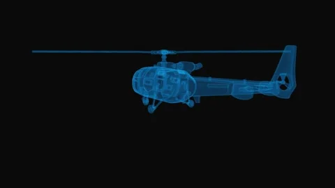 Helicopter wireframe scheme. 3d render with blue grid lines. Loop rotation Stock Footage 140564510