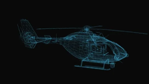 Helicopter wireframe scheme. 3d render with blue grid lines. Loop rotation Stock Footage 281642526