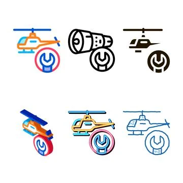 Helicopter wrench icon vector types outline 스톡 일러스트