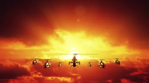 Helicopters against sunset Stock Footage 11517571