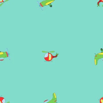 Helicopters and airplanes pattern colored Иллюстрация