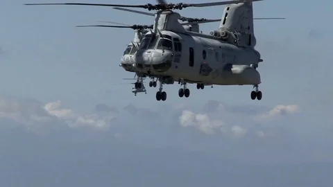 Helicopters with double propeller in a test. Stock Footage 104714833