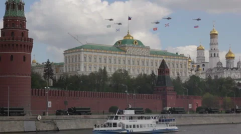 Helicopters with flags over the Kremlin in may 2011 Stock Footage 5759715