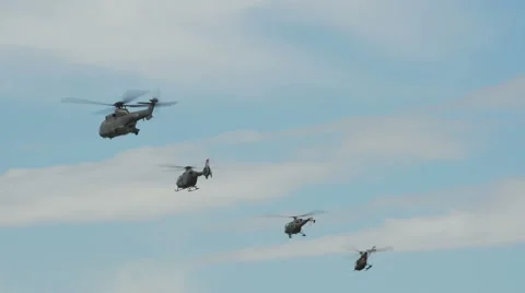 Helicopters group flying Stock Footage 43684217