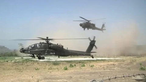 Helicopters land for landing Stock Footage 120831453