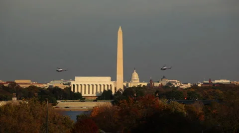 Helicopters Over Washington D.C. Skyline Stock Footage