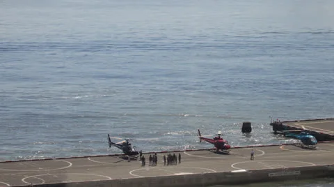 Helicopters on the Pier 2 Stock Footage 22771448
