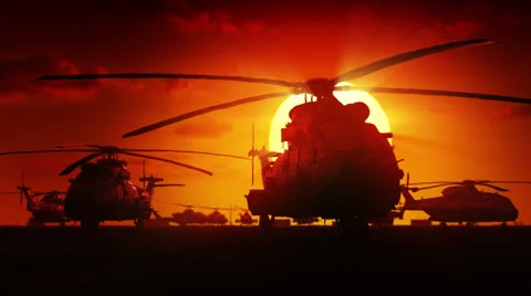 Helicopters at sunrise Stock Footage 24869799