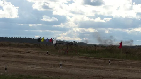 Helicopters take off and fly at low altitude Stock-Footage 138315380