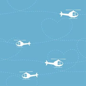 Helicopters vector seamless pattern with heart Stockillustratie