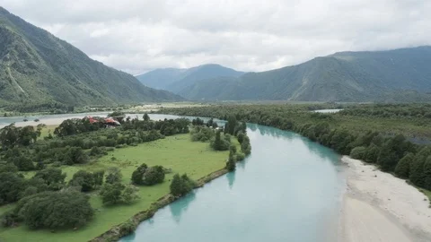 Helicpter Flies over Forest and River Video stock 105422218