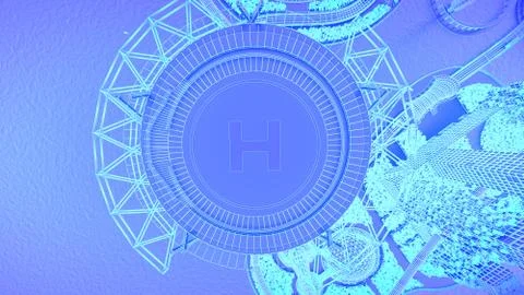 Helipad. Concept future city skyline. Futuristic business vision concept. 3d 스톡 일러스트