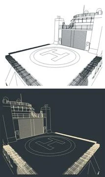 Helipad on an expedition ship close-up Stock Illustration