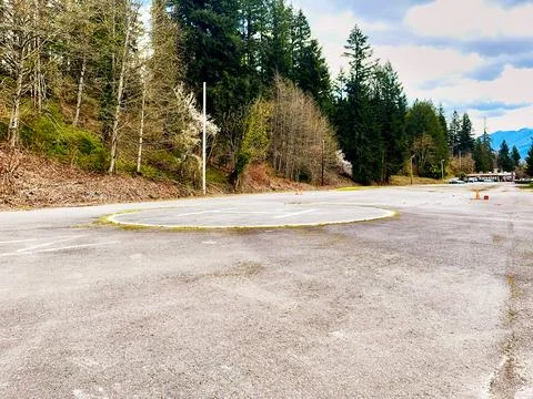 Helipad at former Weyerhauser lumber mill in Snoqualmie, Washington. Stock Photos