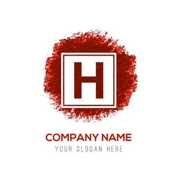 Helipad simple flat icon - Red WaterColor Circle Splash Stock Illustration