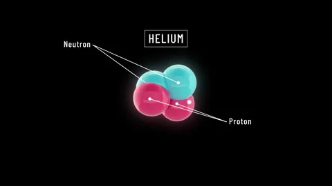 Helium Atom 4K Labelled On Black Background - Nuclear Fusion Stockbeeldmateriaal 319939101
