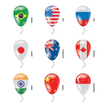 Helium Balloons with countires flags Stock Illustration