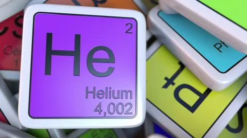 Helium block on the pile of periodic table of the chemical elements blocks Stockillustratie