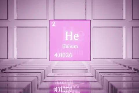 Helium gas in the periodic table. A cube with the chemical element helium. He Stock Illustration