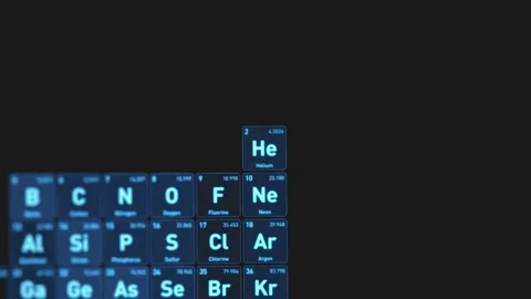 Helium He periodic table element glowing blue. Futuristic scientific interface. Stock-Footage 330542076