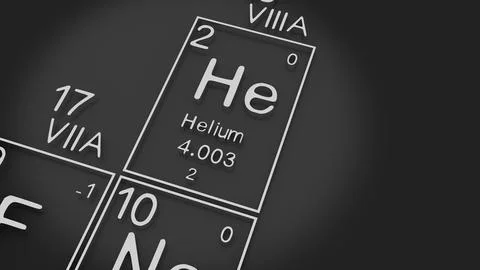 Helium on the periodic table of the elements on black blackground,history o.. Stock Illustration