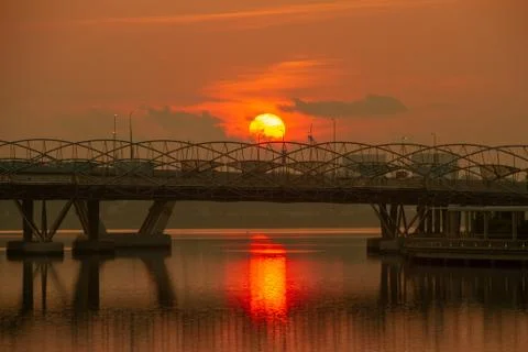 The Helix Bridge at Dawn 写真素材