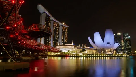 Helix Bridge Day to Night Time Lapse Stock Footage 107075348