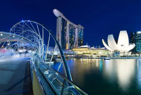 Helix Bridge leading to Marina Bay Sands Hotel, Singapore Stock Photos