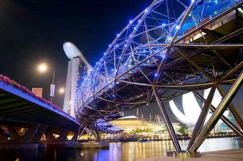 Helix bridge at night Stock Photos