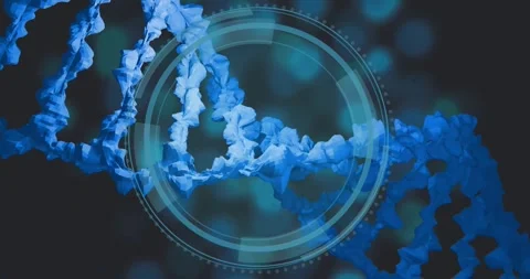 On helix entry, blue DNA helix rotating, centering as HUD rings expanding Stock Footage 328469184