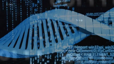 Helix rotating left to right upon binary code fading in revealing side, code Stock Footage 318194664