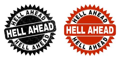 HELL AHEAD Black Rosette Stamp Seal with Rubber Texture Illustrazione stock