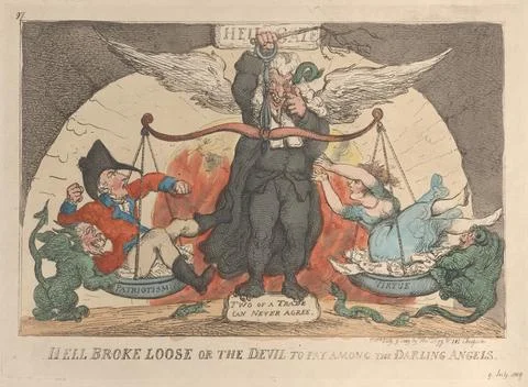 Hell Broke Loose, or the Devil to Pay Among the Darling Angels July 9, 1809.. Stock Photos