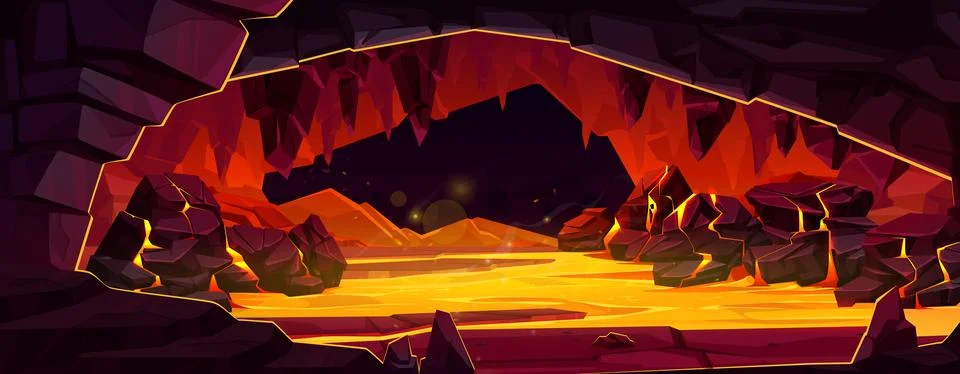 Hell cave with lava and volcano stone crack vector Stock Illustration