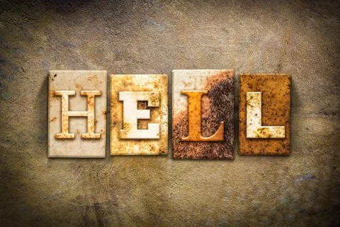 Hell Concept Letterpress Leather Theme Stock Photos