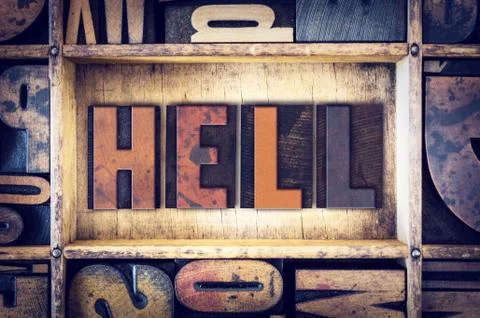 Hell Concept Letterpress Type Stock Photos