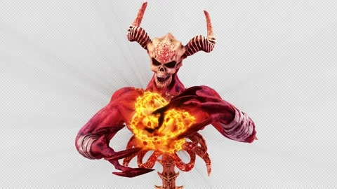 The Hell Creature Casting Skulls Fire Ball VJ Loop Stock Footage 139699780