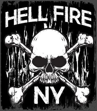 Hell Fire NY Skull and Crossbones Grunge Design Stock Illustration