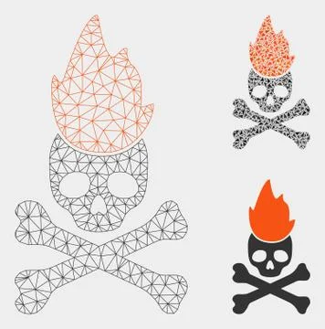 Hell Fire Vector Mesh Wire Frame Model and Triangle Mosaic Icon 스톡 일러스트