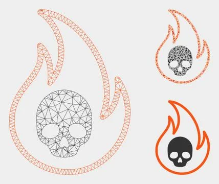 Hell Fire Vector Mesh Wire Frame Model and Triangle Mosaic Icon Stock Illustration
