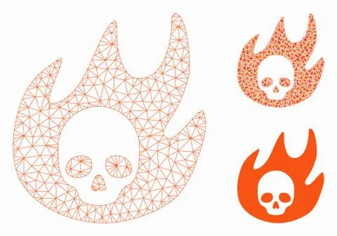 Hell Fire Vector Mesh Wire Frame Model and Triangle Mosaic Icon Stock Illustration