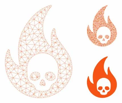 Hell Fire Vector Mesh Wire Frame Model and Triangle Mosaic Icon Stock Illustration